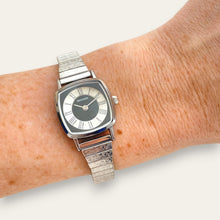 Load image into Gallery viewer, Sekonda Ladies Cushion Case Silver &amp; Black Dial 70s Vintage-Style Quartz Watch
