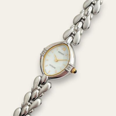Vintage Seiko Exceline Diamond & Mother of Pearl Dress Watch | 1980s Quartz