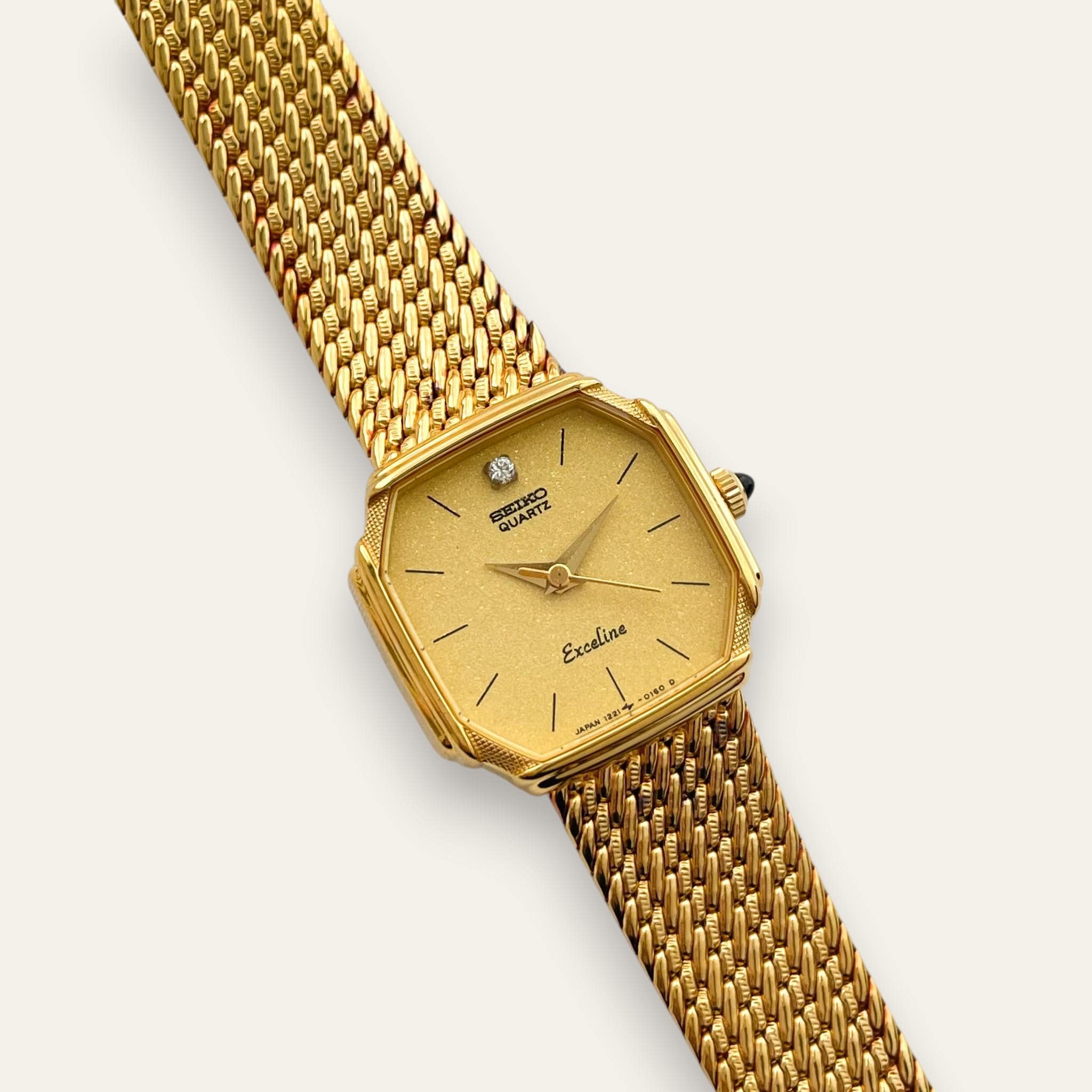Vintage Seiko Exceline Gold-Plated Diamond Dress Watch | 1980s