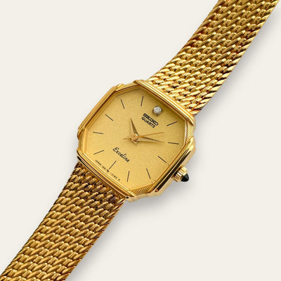 Vintage Seiko Exceline Gold-Plated Diamond Dress Watch | 1980s Mesh Bracelet, Quartz