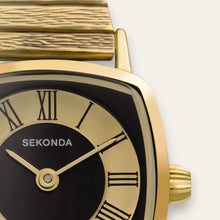 Load image into Gallery viewer, Sekonda Ladies Cushion Case Gold &amp; Black Dial 70s Vintage-Style Quartz Watch
