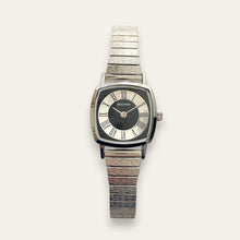 Load image into Gallery viewer, Sekonda Ladies Cushion Case Silver &amp; Black Dial 70s Vintage-Style Quartz Watch
