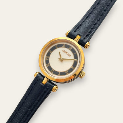 Vintage Gucci Stack Watch | Roman Numeral Dial Gold Black Enamel 2000L, Quartz
