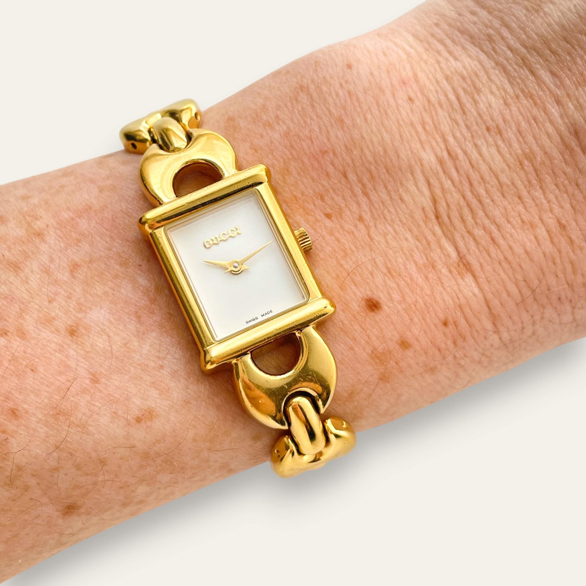 Vintage Gucci 1800L Watch Gold Plated Horsebit Bracelet Leather