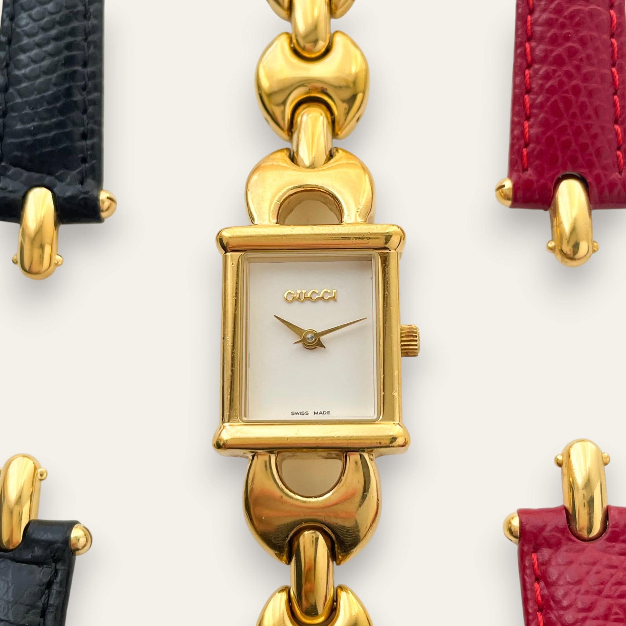 Vintage Gucci 1800L Watch Gold Plated Horsebit Bracelet Leather