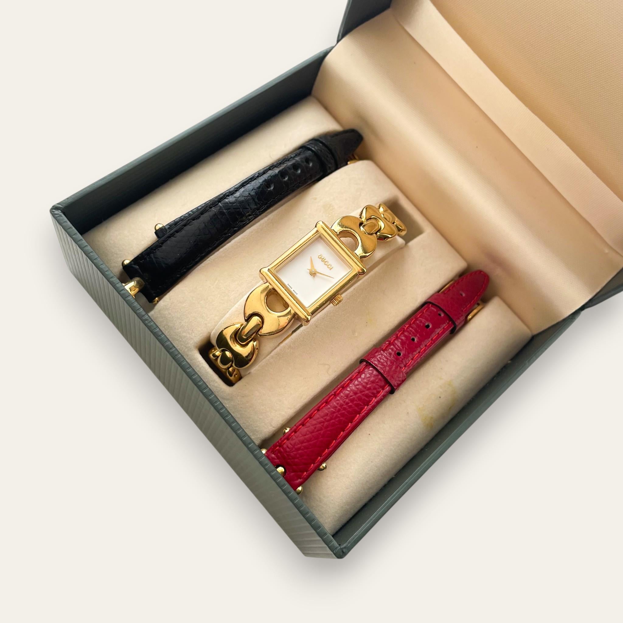 Vintage Gucci 1800L Watch Gold Plated Horsebit Bracelet Leather