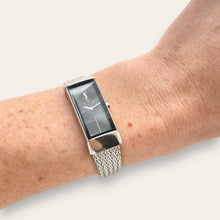 Load image into Gallery viewer, Vintage YSL Watch | Rectangular Black Dial Herringbone Mesh Bracelet, Quartz
