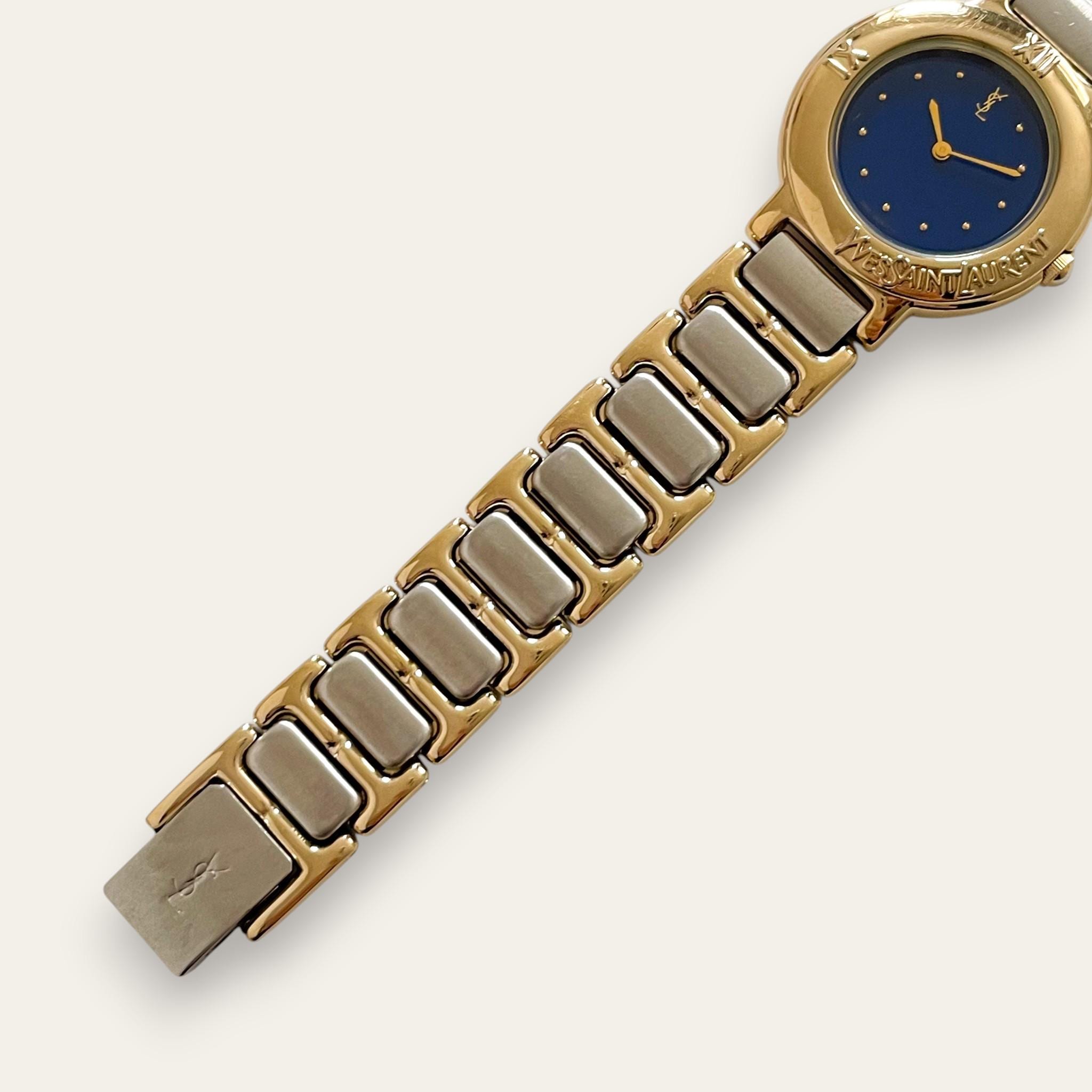 YSL Vintage Watch – Blue Dial, Two-Tone Bracelet, Gold-Plated