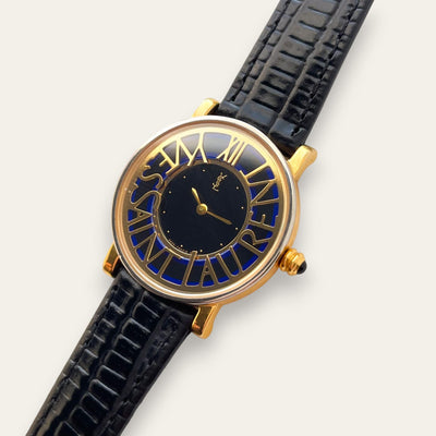 Vintage YSL 1990s Ladies Quartz Watch, Black Dial & Gold Case