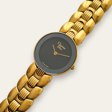 Load image into Gallery viewer, Vintage Christian Dior 3041 Black Moon Watch — 1980s Gold-Tone, Quartz
