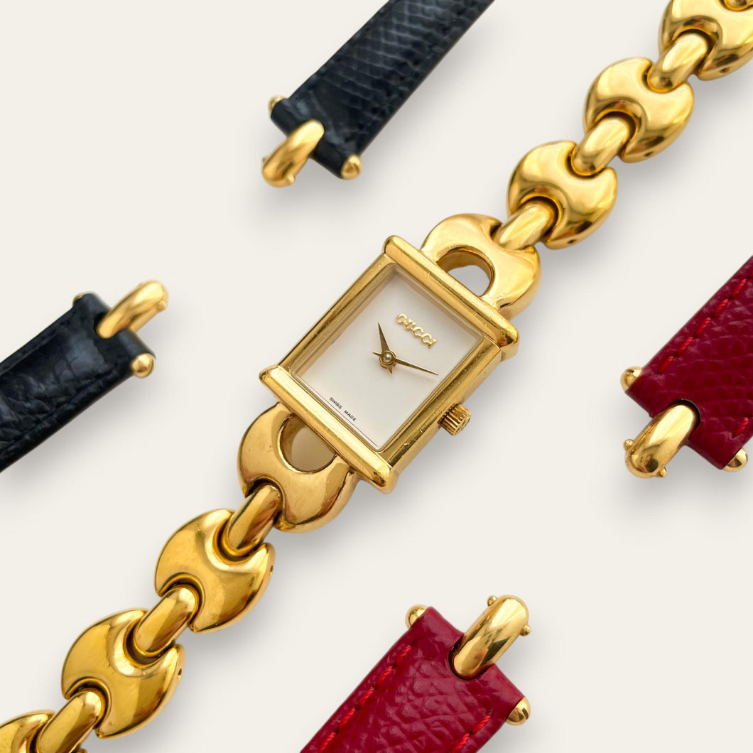 Vintage Gucci 1800L Watch Gold Plated Horsebit Bracelet Leather