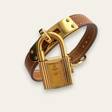 Load image into Gallery viewer, Vintage Hermès Kelly Watch, Gold Plated Padlock, Tan Leather Strap, Quartz

