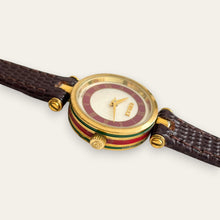 Load image into Gallery viewer, Vintage Gucci Stack Watch | Roman Numeral Dial Gold Burgundy Enamel 2000L
