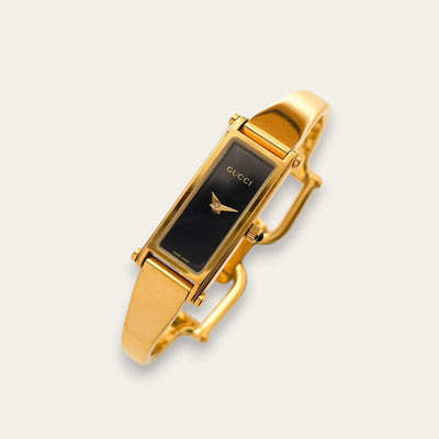 Vintage Ladies' Gold-Plated Gucci 1500L Bangle Quartz Watch - Black