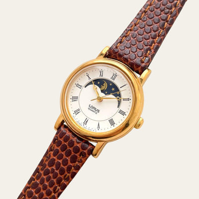 Vintage Lorus by Seiko Sun & Moon Ladies Watch, Leather Strap, Quartz