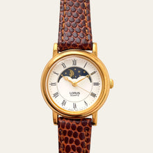 Load image into Gallery viewer, Vintage Lorus by Seiko Sun &amp; Moon Ladies Watch, Leather Strap, Quartz
