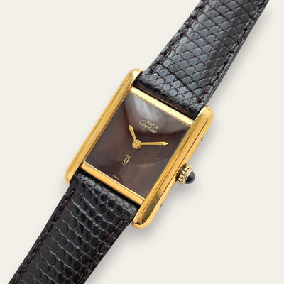 Vintage Must de Cartier Tank Wood Dial Mechanical Watch | 1980s Vermeil