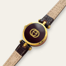 Load image into Gallery viewer, Vintage Gucci Stack Watch | Roman Numeral Dial Gold Burgundy Enamel 2000L
