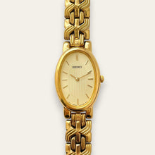 Load image into Gallery viewer, Vintage Seiko Gold-Tone Oval Ladies' Bracelet Watch | Herringbone Dial, Quartz
