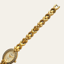 Load image into Gallery viewer, Vintage F. Hinds Gold Plated Ladies Watch Crystal Bezel Bracelet Strap, Quartz
