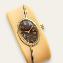 Load image into Gallery viewer, Christian Dior x Bulova Mechanical Bangle Watch 1970s | Bakelite Ivory Cuff
