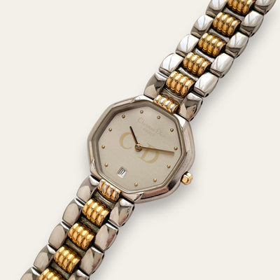 Vintage Two-Tone Christian Dior Ladies' Quartz Watch - Silver Octagon