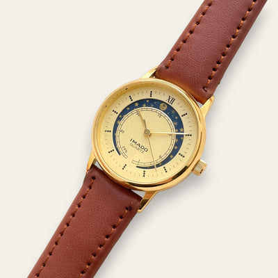 Vintage Imado Moonphase Watch, Gold-Tone, Celestial Dial, Original Box, Quartz
