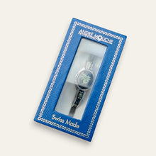 Load image into Gallery viewer, Vintage André Mouche Peek-a-Boo Quartz Watch - Silver-Tone, Black Floral Design
