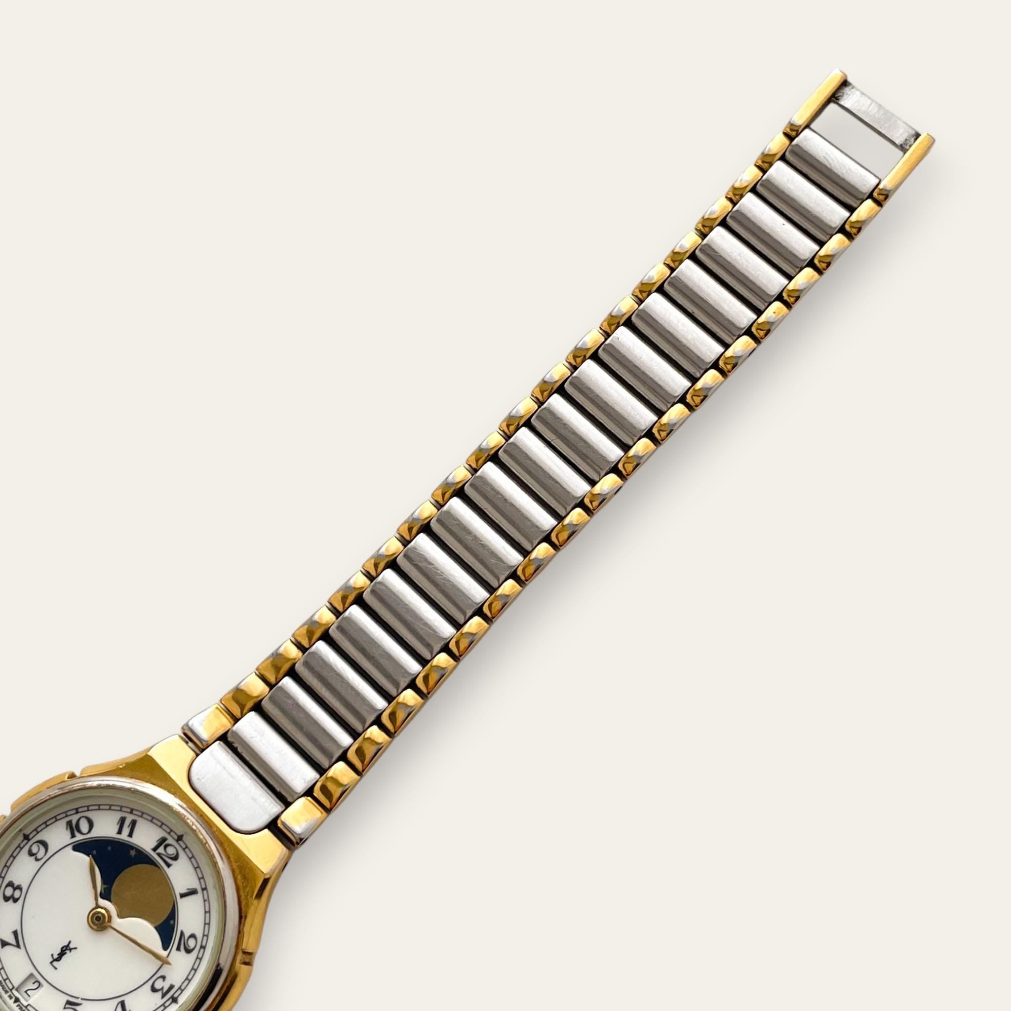 vintage Yves Saint Laurent 時計　quartz Vintage Yves Saint Laurent Moon Phase Quartz Watch, Two-Tone
