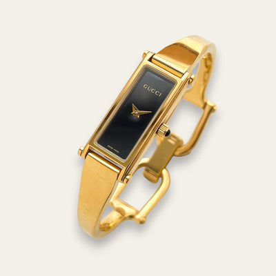 Vintage Ladies' Gold-Plated Gucci 1500L Bangle Quartz Watch - Black