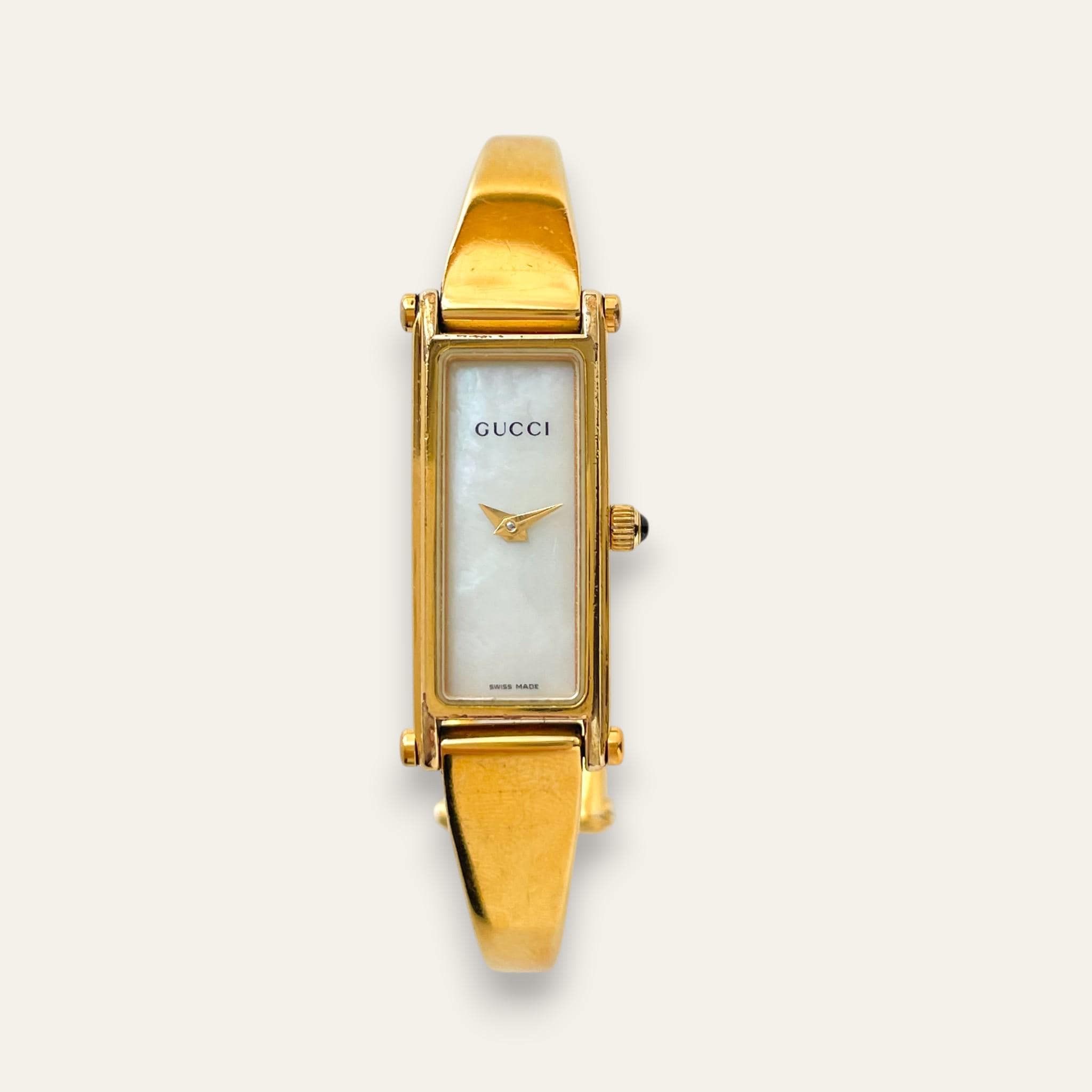 Vintage Gucci 1500L Gold Bangle Watch, Mother of Pearl Dial, 90s