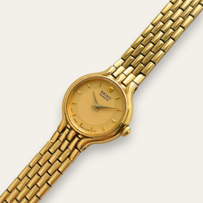 Vintage Seiko Gold Plated Ladies Quartz Cocktail Dress Watch Bracelet