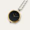 Vintage Seiko 1400-0920 Pendant Watch, Black Dial, Two-Tone, Quartz