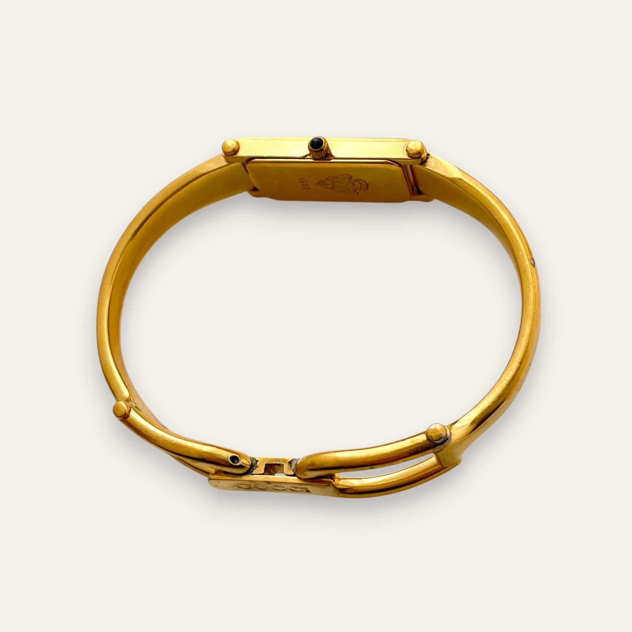 Vintage Gucci 1500L Gold Bangle Watch, Mother of Pearl Dial, 90s
