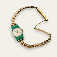 Load image into Gallery viewer, Vintage Bucherer Mechanical Cocktail Watch with Green Guilloche Enamel
