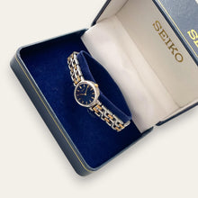 Load image into Gallery viewer, Vintage Seiko Two Tone Bracelet Watch Navy Blue Dial 1990s Quartz
