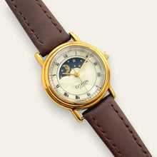 Load image into Gallery viewer, Vintage Citron Sun &amp; Moon Ladies' Gold-Tone Watch | Mother of Pearl, Quartz
