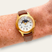Load image into Gallery viewer, Vintage Avia Sun &amp; Moon Ladies' Gold-Tone Watch | White Dial, Quartz
