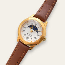 Load image into Gallery viewer, Vintage Avia Sun &amp; Moon Ladies' Gold-Tone Watch | White Dial, Quartz
