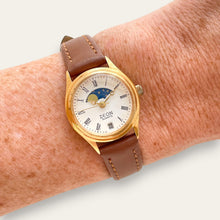 Load image into Gallery viewer, Vintage Zeon Moon Phase Ladies' Gold-Tone Watch | White Dial, Quartz
