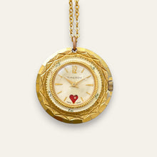Load image into Gallery viewer, Vintage Timeroy Gold-Tone Swiss Mechanical Pendant Watch, Heart Detail
