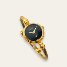 Load image into Gallery viewer, Vintage Gucci 2700L Ladies' Quartz Watch Black Dial Gold Cable Bangle
