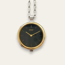 Load image into Gallery viewer, Vintage Seiko 1400-0920 Pendant Watch, Black Dial, Two-Tone, Quartz
