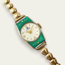 Load image into Gallery viewer, Vintage Bucherer Mechanical Cocktail Watch with Green Guilloche Enamel
