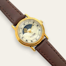 Load image into Gallery viewer, Vintage Citron Sun &amp; Moon Ladies' Gold-Tone Watch | Mother of Pearl, Quartz
