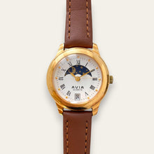 Load image into Gallery viewer, Vintage Avia Sun &amp; Moon Ladies' Gold-Tone Watch | White Dial, Quartz
