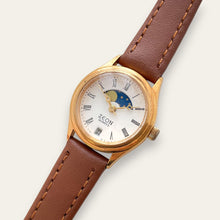 Load image into Gallery viewer, Vintage Zeon Moon Phase Ladies' Gold-Tone Watch | White Dial, Quartz
