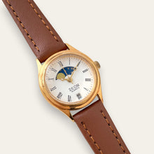 Load image into Gallery viewer, Vintage Zeon Moon Phase Ladies' Gold-Tone Watch | White Dial, Quartz
