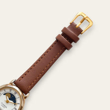 Load image into Gallery viewer, Vintage F. Hinds Moon Phase Ladies' Gold-Tone Watch | White Dial, Quartz
