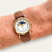 Load image into Gallery viewer, Vintage F. Hinds Moon Phase Ladies' Gold-Tone Watch | White Dial, Quartz
